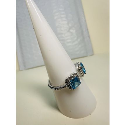 Bomb Party Sz8 BP Ring Fashion Jewelry RBP Dual Blue Gems Open Rhodium P Band