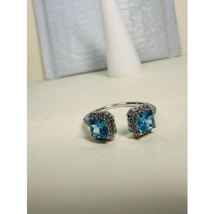 Bomb Party Sz8 BP Ring Fashion Jewelry RBP Dual Blue Gems Open Rhodium P Band