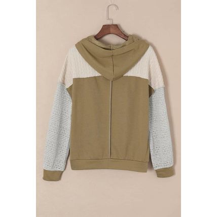 Brown Colorblock Patchwork Pullover Hoodie