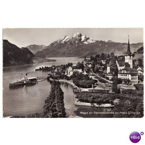 RP Postcard Lucerne Paddle Steamer WEGGIS Switzerland Vintage Real Photo