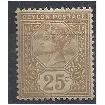 Ceylon 1886 SG198 25c Yellow-Brown Mounted Mint . .