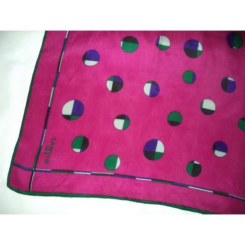 LANVIN Paris Vintage 60s Mod Op Art Retro Rolled Silk pink PRINT jewel scarf