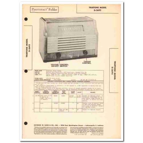 truetone model 2692 6-tube am radio receiver sams photofact manual