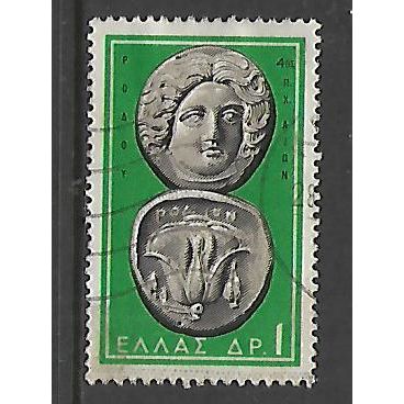 GREECE 1963 GREEK COINS SG 911 1d GREEN FINE USED#