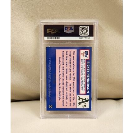 2019 Topps Silver Chrome Blue Refractor 62/150 Rickey Henderson #22 PSA 9, POP 2
