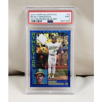 2019 Topps Silver Chrome Blue Refractor 62/150 Rickey Henderson #22 PSA 9, POP 2