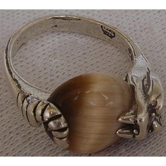 Brown cat eye silver ring