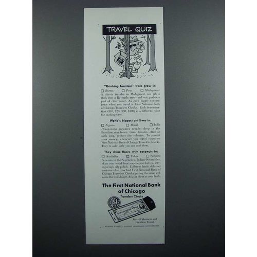1962 First National Bank of Chicago Travelers Checks Ad