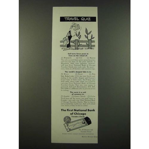 1962 First National Bank of Chicago Travelers Checks Ad - Travel Quiz