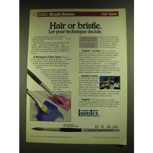1990 Binney & Smith Liquitex brushes Ad - Hair or bristle