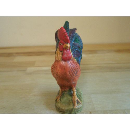 Colourful Pottery Cockerel Figurine - Inscribed Sandra.