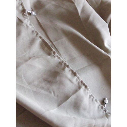 KHAKI SILKY FEEL INDIAN SHAWL SILVER BEAD DETAIL 196x67cms **GC**