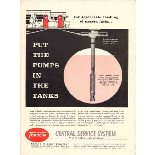 TOKHEIM CORP 1957 dependable handling modern fuel pump tank vintage ad