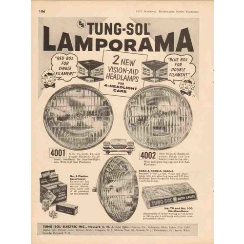 TUNG-SOL ELECTRIC INC 1957 Lamporama vision-aid headlamps vintage ad