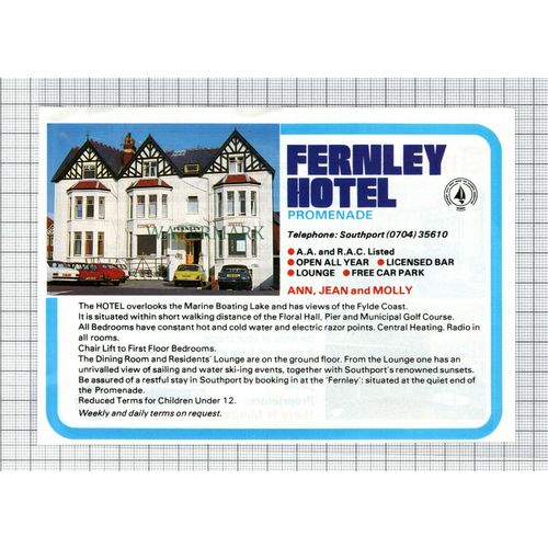 C7655) Fernley Hotel Southport / Ambassador Harry Margaret Bennett -1986 Advert