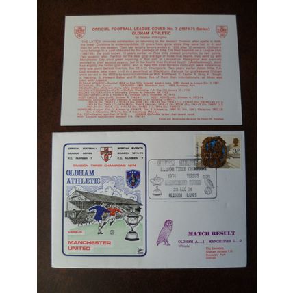 1974 Oldham Athletic v Manchester Utd Dawn Football Cover No7 Special Event