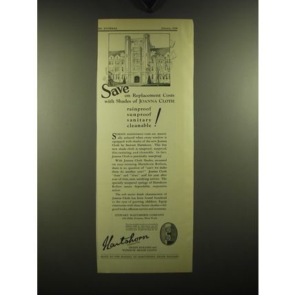1929 Hartshorn Joanna Cloth Shades Ad - Save on replacement costs with shades
