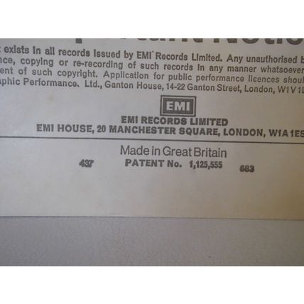 12" EMI RECORD INNER,THINK BUBBLE. IMPORTANT NOTICE, CODE 437 683 EXCELLENT