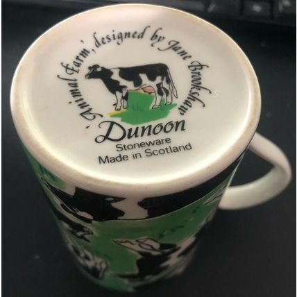 DUNOON Animal Farm Fresian Cow Green Mug / Beaker STONEWARE Made in Scotland