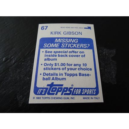 1983 Topps Stickers # 067 Kirk Gibson Very Good-Excellent (4) Detroit Tigers