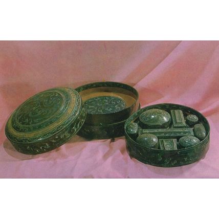 Chinese Old Double Deck Lacquer Box Han Dynasty Postcard