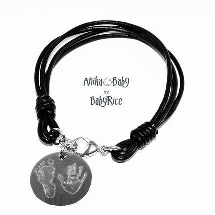 New Personalised Hand Footprint Stainless Steel Circle Pendant Leather Bracelet