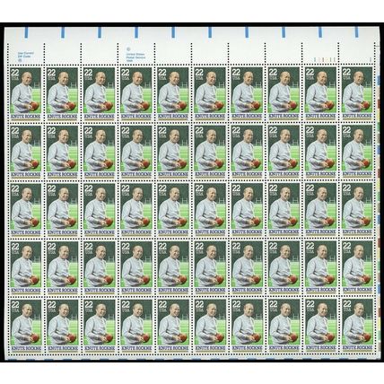 Knute Rockne Football Coach Sheet of Twenty 22 Cent Postage Stamps Scott 2376