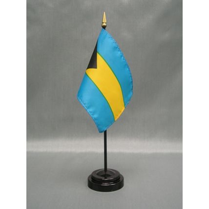 Bahamas Mini 4"x6" Desk Stick Flag, With Black Plastic Stand