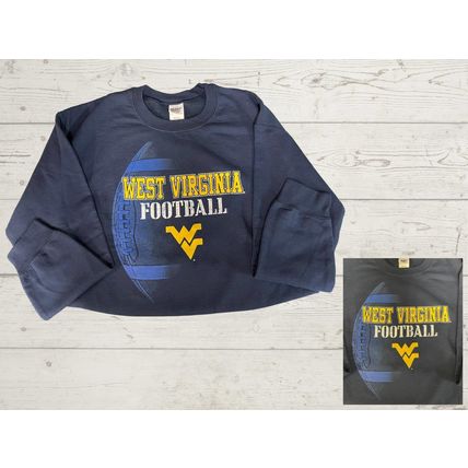 West Virginia Mountaineers Football Crewneck with Football, Navy