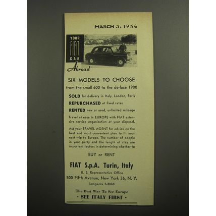 1956 Fiat Cars Ad - Your Fiat car abroad six models to choose