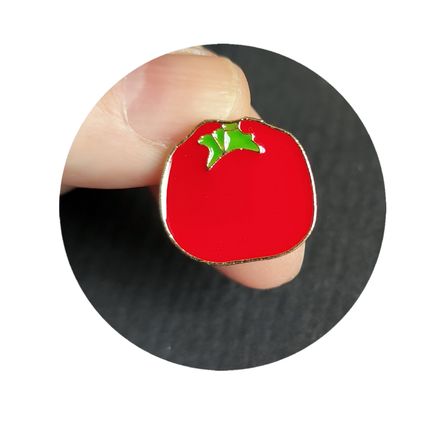 Tomatoe Pin Badge lapel Fruit Vegetable Butterfly back 2 cm x 1.8 cm BA14