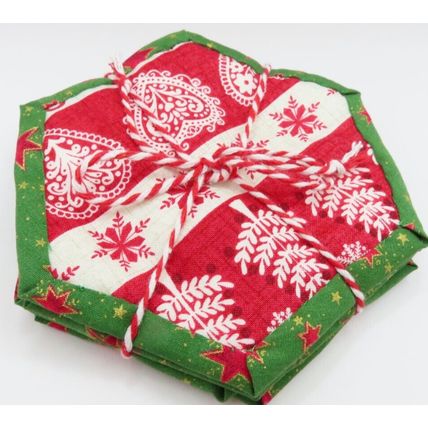 Christmas Coasters Fabric Handmade Hexagon Red & Green Gift Home Decor Christmas