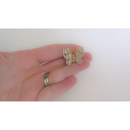 Small crystal butterfly gold hair claw clip bridal clip bridal barrette