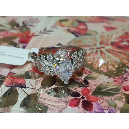 Large 12ct Pear Cut Solitaire Ring Made With Swarovski Zirconia Sz K Plat Silver