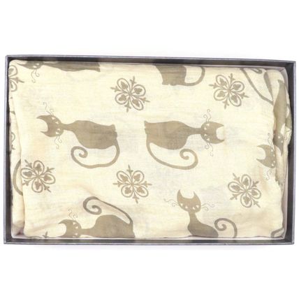 Womens Black Cat Scarf Thin Off Stone 192 cm x 72 cm Comes Boxed Gift Accessory