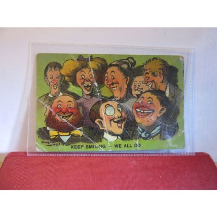 KEEP SMILING. by Donald McGill humour. used antique postcard by J & A 1911 pm =