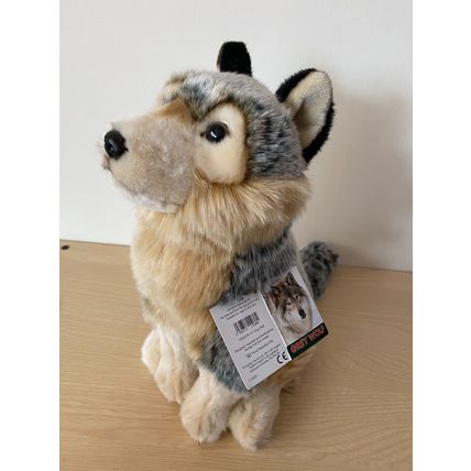 Toy Grey Wolf, not gift wrapped, with engraved tag, gift wrapped with tag