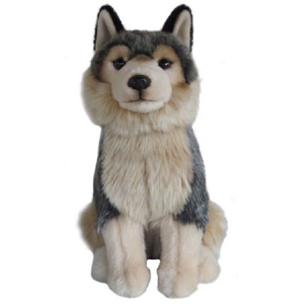 Toy Grey Wolf, not gift wrapped, with engraved tag, gift wrapped with tag