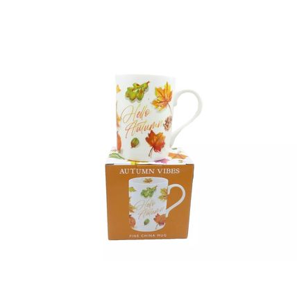 Autumn Leaves Fine China Mug Hello Autumn 10.5 CM Ceramic Gift Home Decor Drinks