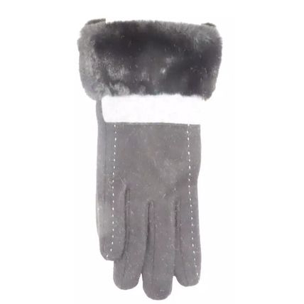 Ladies Gloves Black Stitch Design Faux Fur Edging Clothing Accessory 23.5 CM