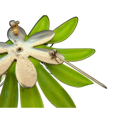 Vintage Flower Brooch Sarah Coventry Signed 60s Lime Green Gold Pin Dinner Prom