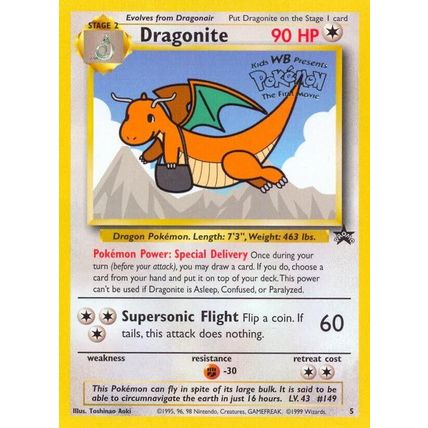 Pokemon Promo Dragonite Black Star WB Movie Base Set 1999 Wizards 5