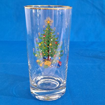 Lot 4 Christmas Tree Glass HIGHBALL TUMBLERS Water Drink Gifts Scene Barware