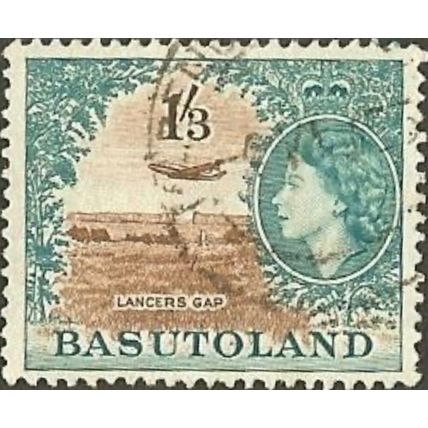 Basutoland QEII 1954 1/- 3d Brown & Turquoise Green Used SG 50 stamp aeroplane