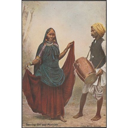 A Dancing Girl and Musician, Bombay, c.1905 - Clifton & Co Postcard