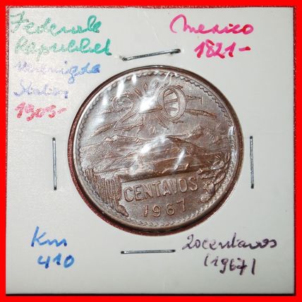 Ⰶ PYRAMID OF THE SUN (1943-1974): MEXICO ★ 20 CENTAVOS 1967★LOW START★NO RESERVE
