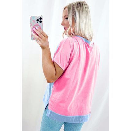 Myosotis Two Tone Half Buttons Collared T Shirt
