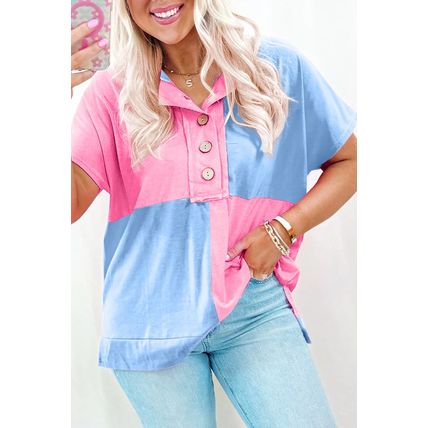 Myosotis Two Tone Half Buttons Collared T Shirt