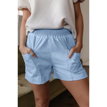 Beau Blue Light Wash Pocketed Wide Leg Denim Shorts