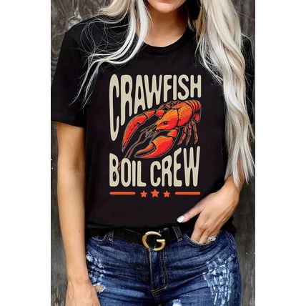 Black CRAWFISH BOIL CREW Graphic Casual T Shirt